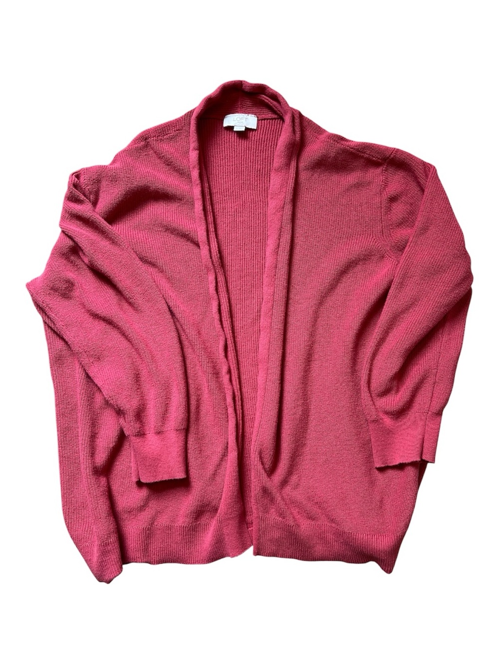 LOFT Outlet Pink Open Front Cardigan Sweater XL 100% Cotton Ribbed Trim